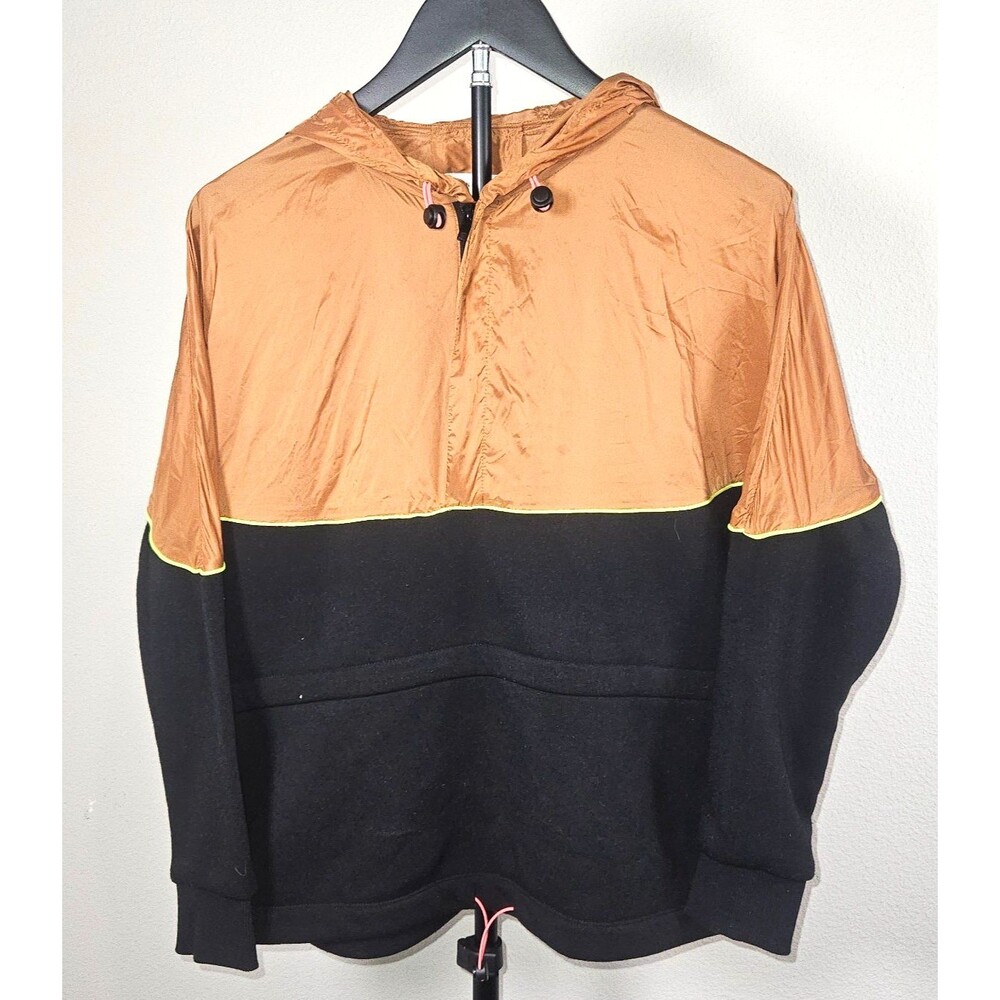 Urban Outfitters Colorblock Windbreaker Hoodie Jacket XS Brown Black Neon Retro